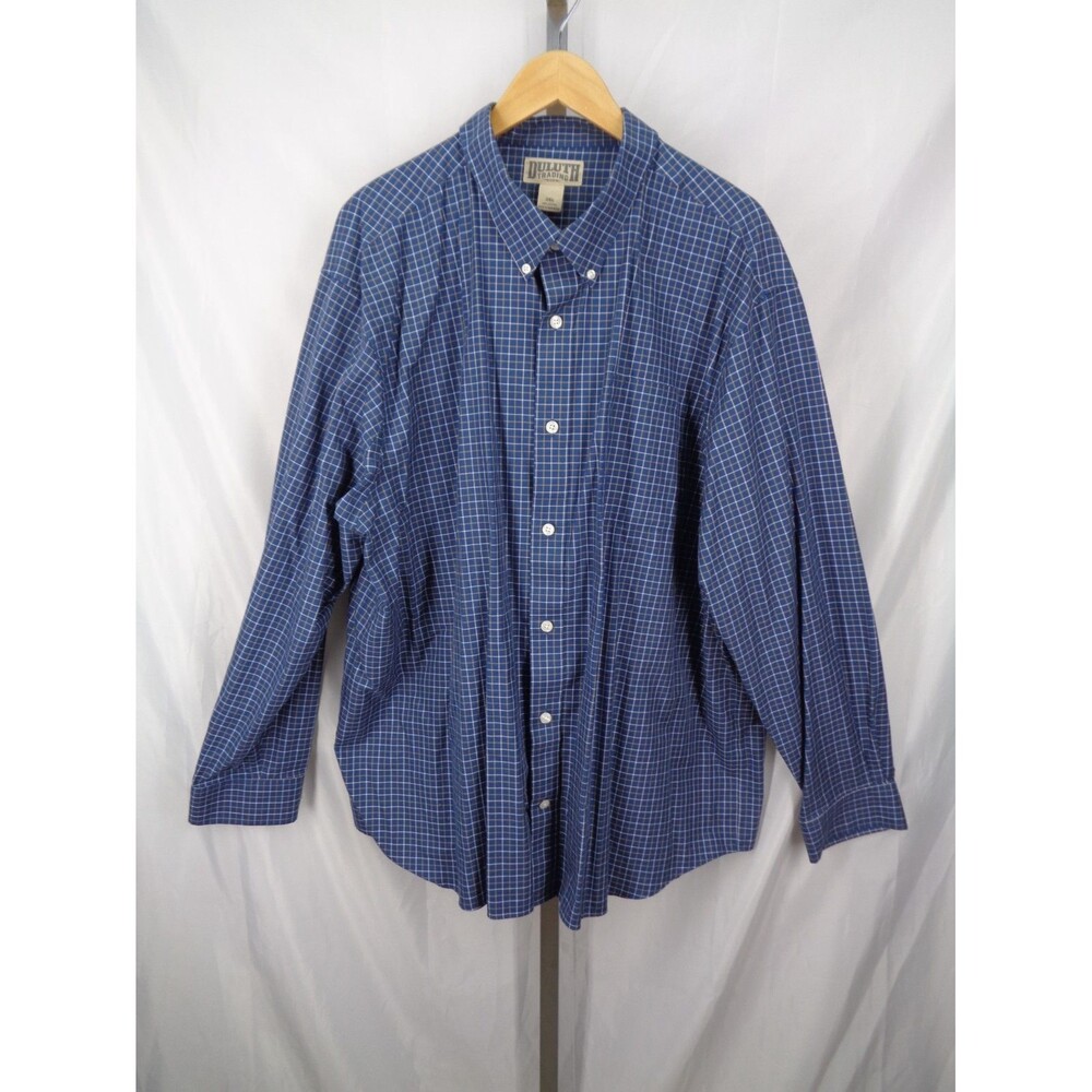Duluth Trading Co Blue Check Wrinkle Fighter Relaxed Fit Shirt Size 3XL Men